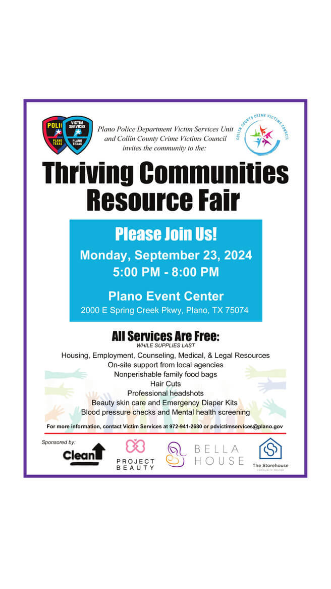 Thriving Communities Resource Fair flyer. Text describing the event as on event website page.