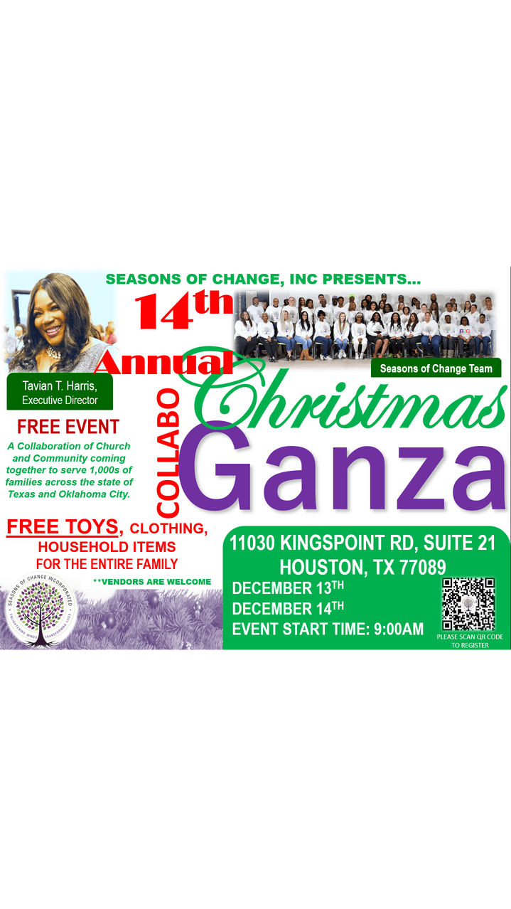 Houston, TX – Fourteenth Annual Christmas Collaboganza flyer with event info.