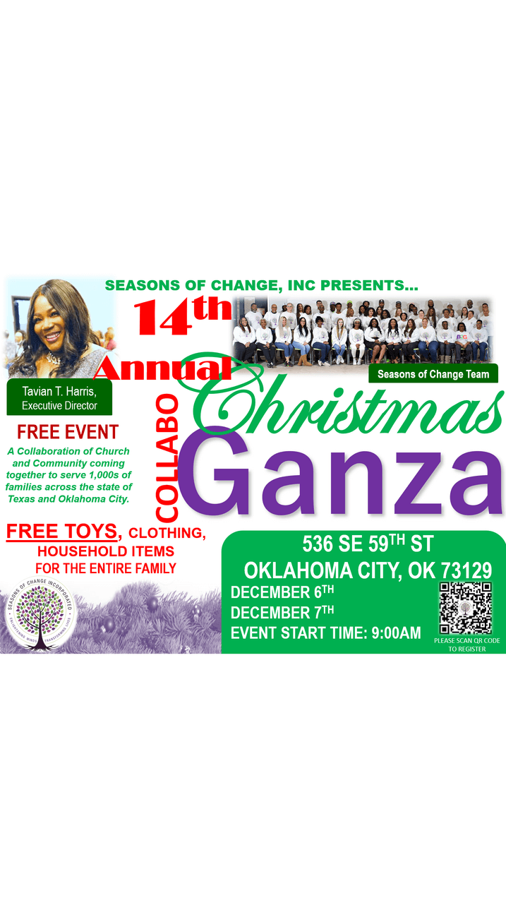 Oklahoma City, OK – Fourteenth Annual Christmas Collaboganza flyer with event info.